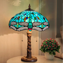 Capulina Tiffany Lamp Seagrass Dragonfly Stained Glass Table Lamp 2-Light