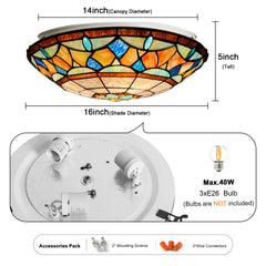 Tiffany Ceiling Lights, Stained Glass Ceiling Light 3-Lights 16 Inch Tiffany Flush Mount Ceiling Light for Bedroom Dining Living Room Entryway Foyer