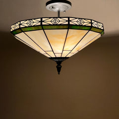 Capulina Tiffany Lamp Stained Glass Ceiling Light 2-Light 16 Inches Wide Cream Tiffany Style Semi Flush Mount Ceiling Lamp for Dining Room Porch Hallway Kitchen Entryway