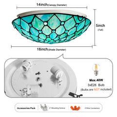 Tiffany Ceiling Lights, Stained Glass Ceiling Light 3-Lights 16 Inch Tiffany Flush Mount Ceiling Light for Bedroom Dining Living Room Entryway Foyer