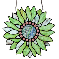 Capulina Sunflower Stained Glass Window Hangings Suncatcher for Window,Handmade Tiffany Glass Crafts for Family and Friends