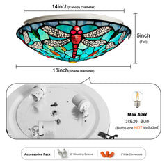 Tiffany Ceiling Lights, Stained Glass Ceiling Light 3-Lights 16 Inch Tiffany Flush Mount Ceiling Light for Bedroom Dining Living Room Entryway Foyer