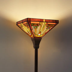 Capulina Tiffany Lamp Stained Glass Torchiere Floor Lamp, 12x12x70 Inches Industrial Blackish Bronze Pole Amber Brown Antique Tiffany Style Torch Standing Lamp for Living Room Bedroom Home Office
