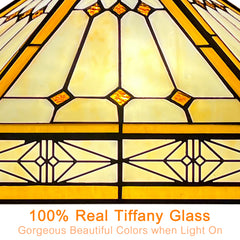 Capulina Tiffany Lamp Cream Hexagon Stained Glass Pendant Light 2-Light