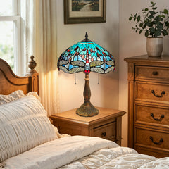 ARTZONE Antique Tiffany Table Lamp Stained Glass Bedside Table Lamp