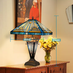 Capulina Tiffany Lamp Blue Amber Stained Glass Table Lamp 3-Light