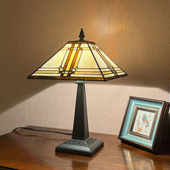Capulina Tiffany Lamp Stained Glass Table Lamp 12x12x19 Inches Cream Color Tiffany Style Desk Reading Lamp Decor for Home Office Bedroom Living Room
