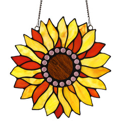 Capulina Sunflower Stained Glass Window Hangings Suncatcher for Window,Handmade Tiffany Glass Crafts for Family and Friends