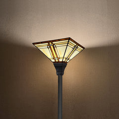 Capulina Tiffany Lamp Mission Cream Stained Glass Torchiere Floor Lamp