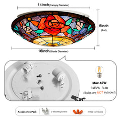 ARTZONE Tiffany Ceiling Lights, Stained Glass Ceiling Light 3-Lights 16 Inch Tiffany Flush Mount Ceiling Light for Bedroom Dining Living Room Entryway Foyer