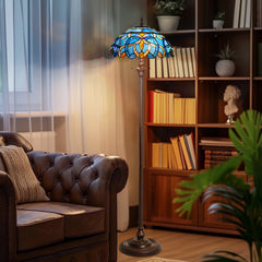 Capulina Tiffany Lamp Blue Brown Stained Glass Floor Lamp 2-Light