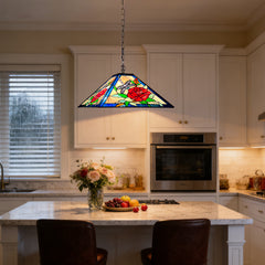 Tiffany Pendant Light — Rose & Dragonfly Stained Glass, W16" Adjustable Height