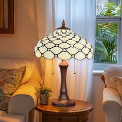 Capulina Tiffany Lamp Beige Beads Stained Glass Table Lamp 2-Light