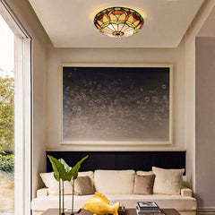 Tiffany Ceiling Lights, Stained Glass Ceiling Light 3-Lights 16 Inch Tiffany Flush Mount Ceiling Light for Bedroom Dining Living Room Entryway Foyer