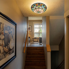 Tiffany Ceiling Lights, Stained Glass Ceiling Light 3-Lights 16 Inch Tiffany Flush Mount Ceiling Light for Bedroom Dining Living Room Entryway Foyer