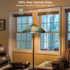 Capulina Tiffany Lamp Blue Amber Stained Glass Floor Lamp 2-Light