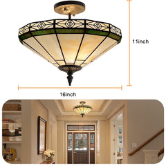 Capulina Tiffany Lamp Stained Glass Ceiling Light 2-Light 16 Inches Wide Cream Tiffany Style Semi Flush Mount Ceiling Lamp for Dining Room Porch Hallway Kitchen Entryway
