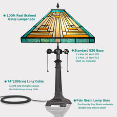 Capulina Tiffany Lamp Amber Green Mission Stained Glass Table Lamp 2-Light