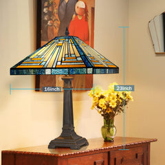 Capulina Tiffany Lamp Amber Blue Stained Glass Table Lamp 2-Light
