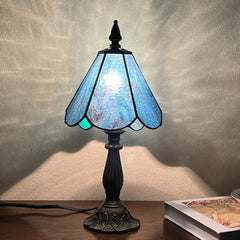 Cotoss Tiffany Table Lamp,Handcrafts Stained Glass Style Table Light,Blue Small Desk Bedside Table Night Lamp for Living Room Bedroom Study Office Bookcase Desk Light