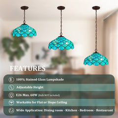 Capulina Tiffany Lamp Blue Beads Stained Glass Pendant Light 2-Light