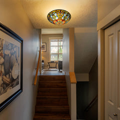 Tiffany Ceiling Lights, Stained Glass Ceiling Light 2-Lights 12 Inch Tiffany Flush Mount Ceiling Light for Bedroom Dining Living Room Entryway Foyer