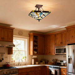 Capulina Tiffany Lamp Cream Amber Stained Glass Ceiling Light 3-Light