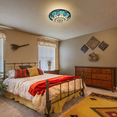 Tiffany Ceiling Lights, Stained Glass Ceiling Light 3-Lights 16 Inch Tiffany Flush Mount Ceiling Light for Bedroom Dining Living Room Entryway Foyer
