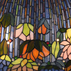 Thatyears Tiffany Style Lotus Stained Glass Table Lamp – Handcrafted Dome Shade with Bronze Lotus Leaf Base