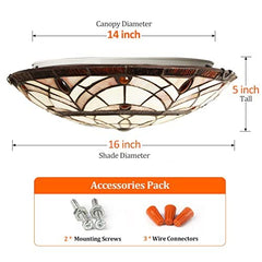 ARTZONE Tiffany Ceiling Lights, Stained Glass Ceiling Light 3-Lights 16 Inch Tiffany Flush Mount Ceiling Light Fixture for Bedroom Dining Living Room Entryway Foyer(Amber Brown)
