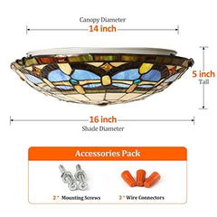 ARTZONE Tiffany Ceiling Lights, Stained Glass Ceiling Light 3-Lights 16 Inch Tiffany Flush Mount Ceiling Light
