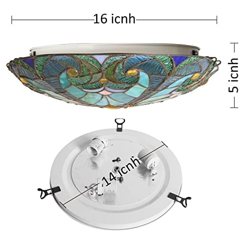 ARTZONE Tiffany Ceiling Lights, Stained Glass Ceiling Light 3-Lights 16 Inch Tiffany Flush Mount Ceiling Light Fixture for Bedroom Dining Living Room Entryway Foyer(Green Victoria)