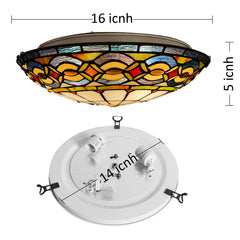 Tiffany Ceiling Lights, Stained Glass Ceiling Light 3-Lights 16 Inch Tiffany Flush Mount Ceiling Light for Bedroom Dining Living Room Entryway Foyer