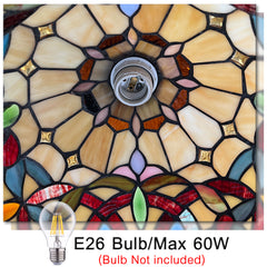 Capulina Tiffany Lamp Stained Glass Pendant Light 12 Inches Wide Cream Brown Victorian Tiffany Style Hanging Lamp for Kitchen Island Living Dining Room Hallway Home Office