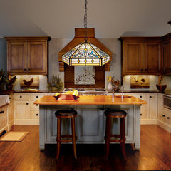 Capulina Tiffany Lamp Hexagon Virgin Stained Glass Pendant Lights 2-Light