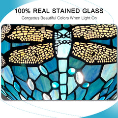 Tiffany Torchiere Floor Lamp,Handcrafted Stained Glass Lamp Shade,Antique Style Standing Corner Light for Living Room and Bedroom(Dragonfly)