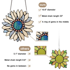 Capulina Sunflower Stained Glass Window Hangings Suncatcher for Window,Handmade Tiffany Glass Crafts for Family and Friends