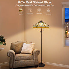 Capulina Tiffany Lamp Cream Hexagon Stained Glass Floor Lamp 2-Light