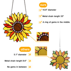 Capulina Sunflower Stained Glass Window Hangings Suncatcher for Window,Handmade Tiffany Glass Crafts for Family and Friends