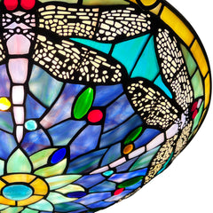 ARTZONE Tiffany Ceiling Lights, Stained Glass Ceiling Light 3-Lights 16 Inch Tiffany Flush Mount Ceiling Light for Bedroom Dining Living Room Entryway Foyer