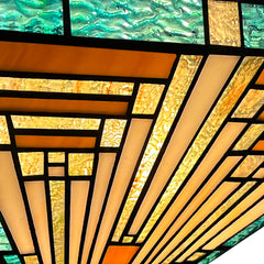 Capulina Tiffany Lamp Stained Glass Ceiling Light 2-Light 14 Inches Wide Amber Green Tiffany Style Semi Flush Mount Ceiling Lamp for Kitchen Porch Entryway Bathroom Hallway