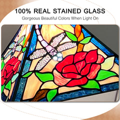 Tiffany Floor Lamp — Rose Stained Glass, Gooseneck Adjustable, W11" × H62"