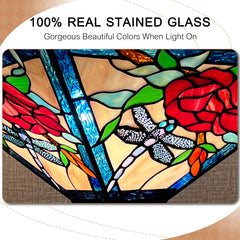 Tiffany Semi Flush Mount Ceiling Light — Rose Stained Glass, W14" × H11", 2-Light