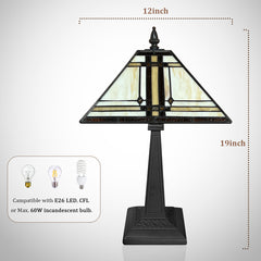 Capulina Tiffany Lamp Stained Glass Table Lamp 12x12x19 Inches Cream Color Tiffany Style Desk Reading Lamp Decor for Home Office Bedroom Living Room