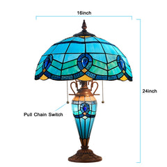 Capulina Tiffany Lamp Blue Sky Stained Glass Table Lamp 3-Light