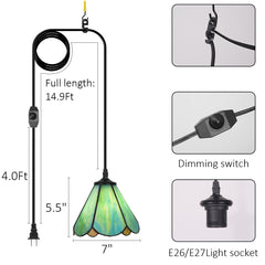 Cotoss Tiffany Pendant Light 1 - Light7 inch hanging pendant plug in Pendant,Perfect for a bedroom nightstand