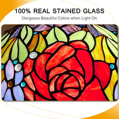 Capulina Tiffany Lamp Red Rose Stained Glass Pendant Lights 2-Light