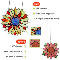 Capulina Sunflower Stained Glass Window Hangings Suncatcher for Window,Handmade Tiffany Glass Crafts for Family and Friends