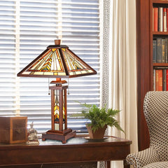 Capulina Tiffany Lamp Mission Brown Stained Glass Table Lamp 3-Light