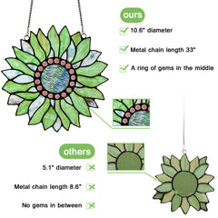 Capulina Sunflower Stained Glass Window Hangings Suncatcher for Window,Handmade Tiffany Glass Crafts for Family and Friends